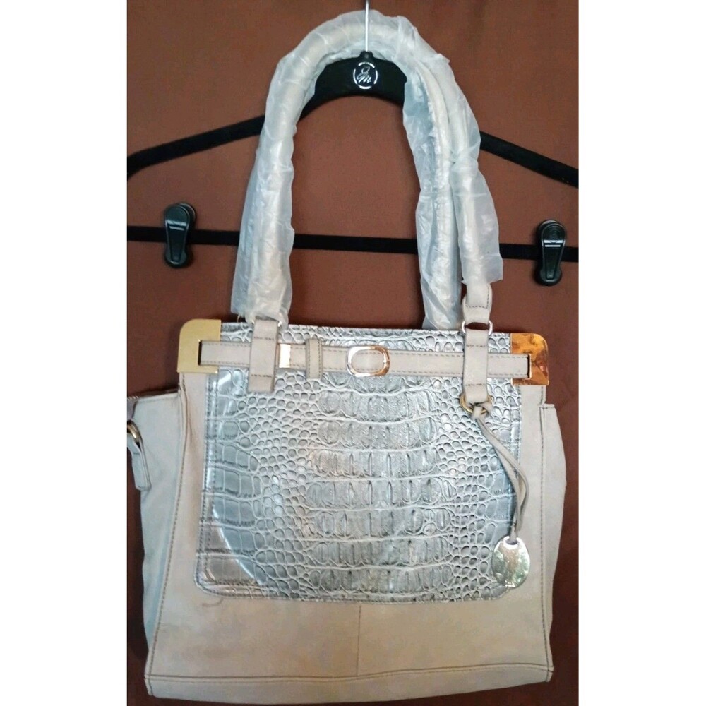 Large Satchel, in a soft taupe, grey Crocodile And Boss Double Handle Crossbody
